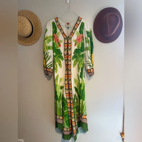 🎉Host pick 🎉NWT Farm Rio Fresh Forest Linen-Blend Midi-Dress - Picture 11 of 13